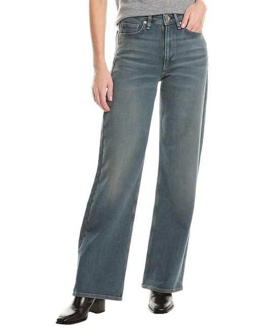 Rag & Bone Blue Ultra Stretch Lori Mid-Rise Medium Wash Wide Leg Jean