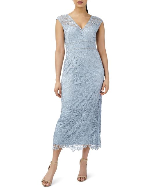 Adrianna Papell Blue Embellished Midi Cocktail And Party Dress