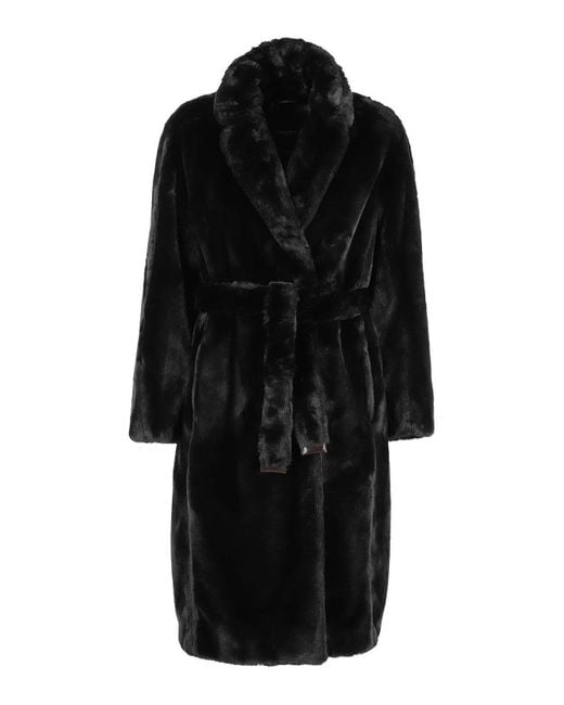 Max Mara Adorato Faux Fur Black Long Coat | Lyst