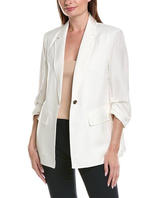 Anne Klein White Notch Collar Linen-blend Jacket