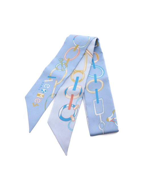 Hermès Blue Twilly Do Re Boucles Ribbon Scarf Silk Light Color