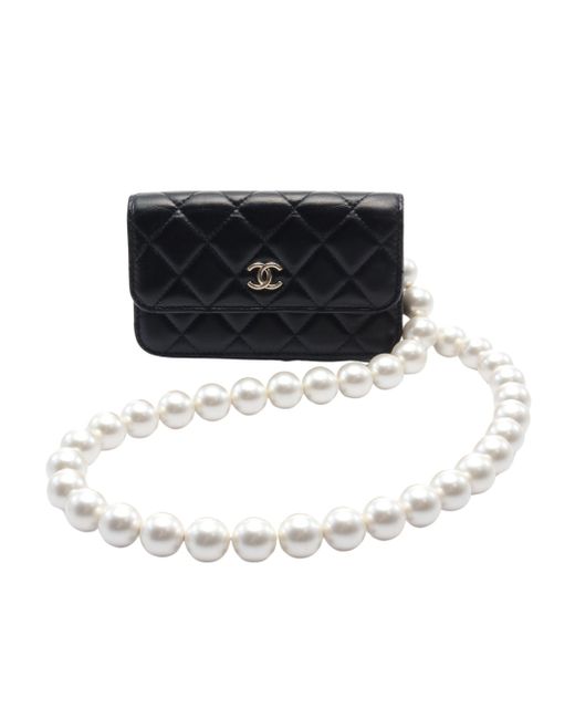 Chanel Black Matelasse Fake Pearl Shoulder Bag Lambskin