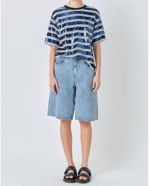 Grey Lab Blue Sequin Stripe Top