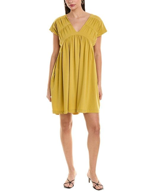 Alpha Studio Yellow Shirred Mini Dress