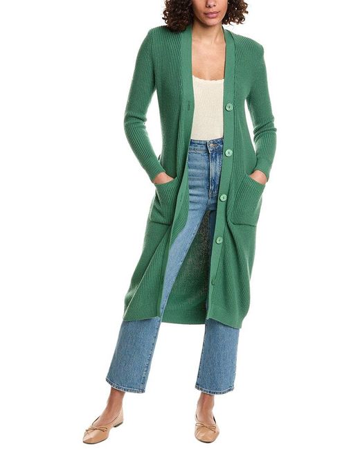 Minnie Rose Green Belted Long Shaker Cashmere-blend Cardigan