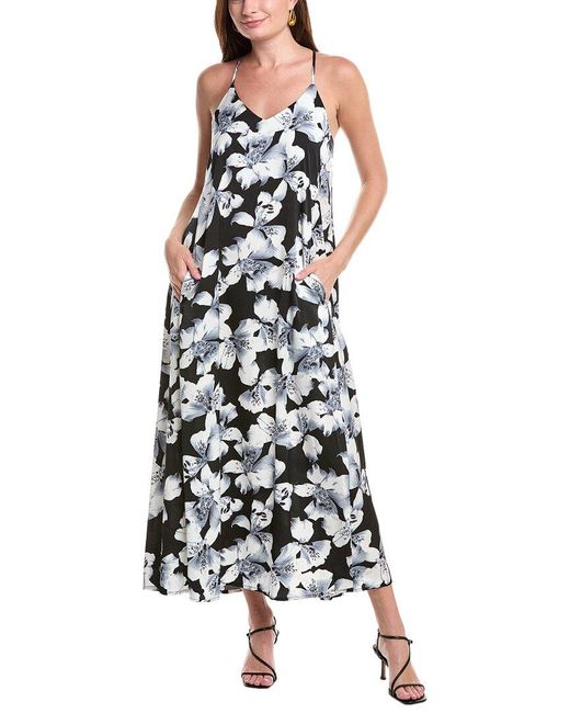 Nicole Miller White Printed Palma Satin Maxi Dress