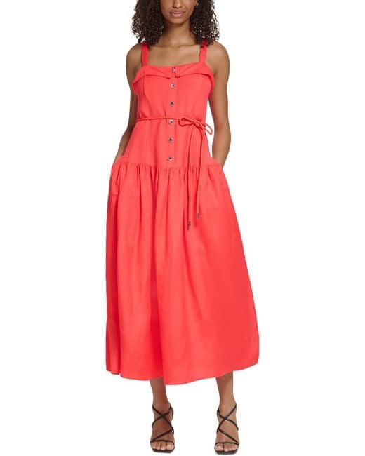 Karl Lagerfeld Cotton Long Maxi Dress in Red | Lyst