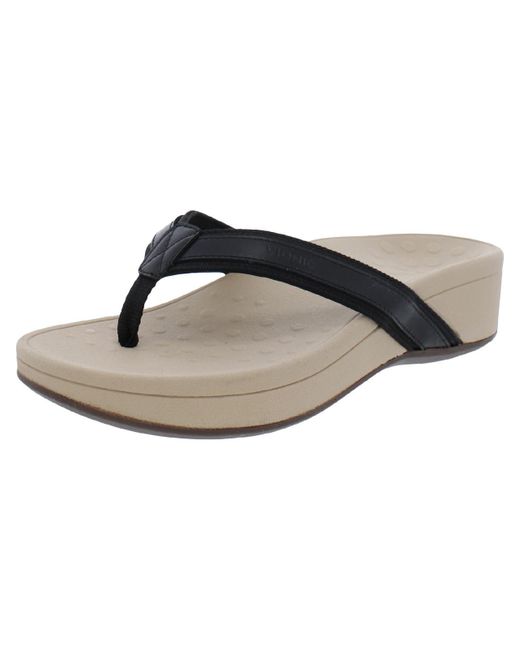 Vionic Multicolor High Tide Leather Wedge Thong Sandals