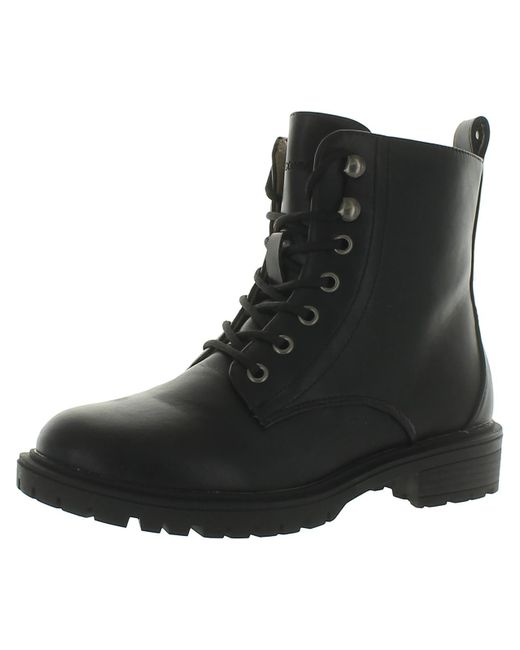 French Connection Black Stewart Vegan Leather Faux Leather Combat & Lace-up Boots