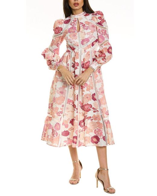 Ted Baker Lace Trim Linen Midi Dress in Pink Lyst