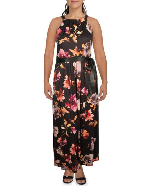 SLNY Black Floral Halter Maxi Dress