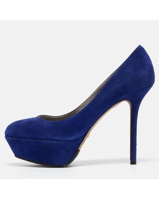 Sergio Rossi Blue Suede Platform Pumps