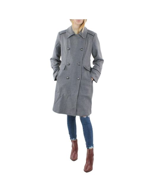 Vince Camuto Gray Wool Blend Double Breasted Wool Coat