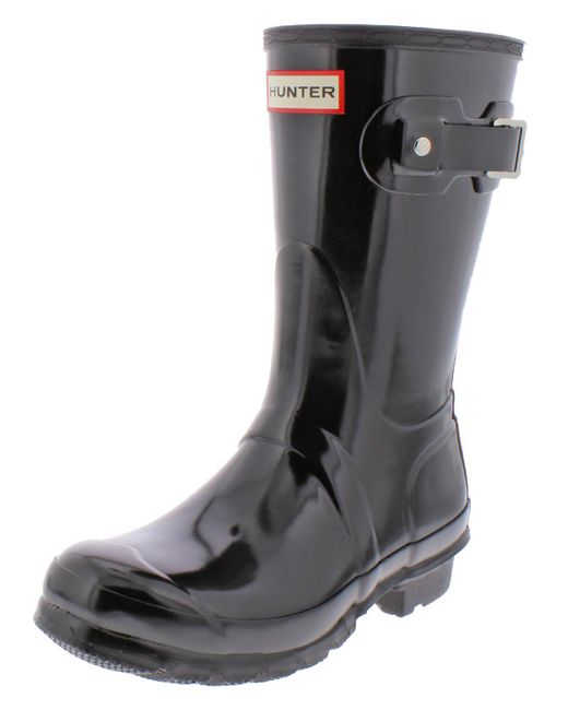 Hunter Black Original Short Gloss Rubber Mid-calf Rain Boots
