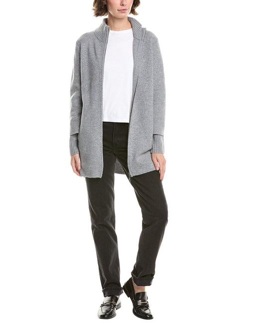 Forte Gray Doubleknit Zip Mock Wool & Cashmere-Blend Cardigan