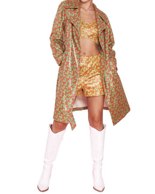 Jayley White Faux Suede Heart Print Trench Coat