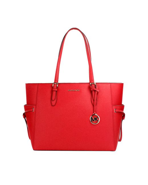 Michael Kors Red Gilly Large Bright Leather Drawstring Travel Tote Bag Purse