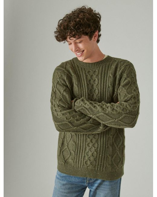 Lucky Brand Green Mixed Stitch Tweed Crew Neck Sweater for men