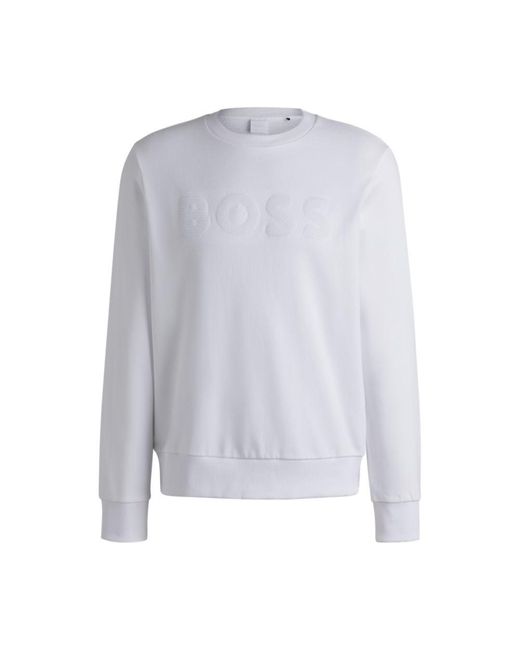 Boss White Cotton-Terry Sweatshirt With Logo Detail for men