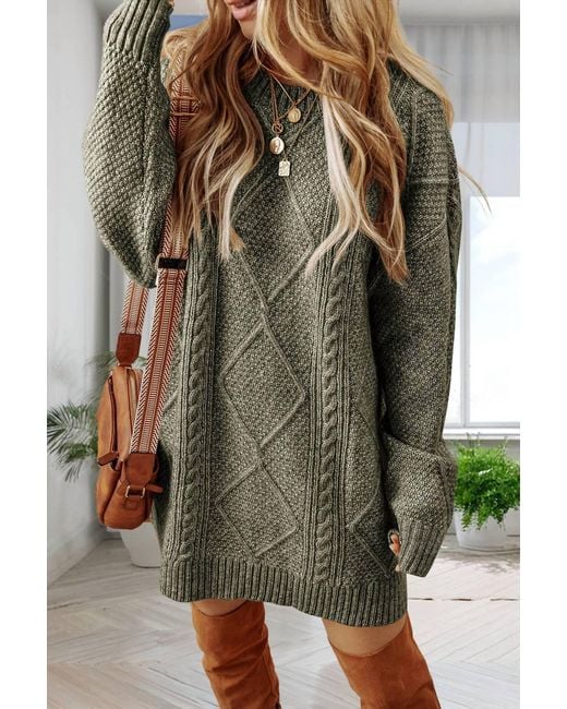 1 the Woman Green Cable Knit Sweater Dress