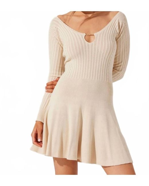 Astr Women's Natural Cybele Pointelle Mini Sweater Dress