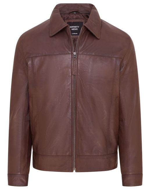 Infinity Leather Brown Retro Classic Leather Harrington Biker Jacket for men