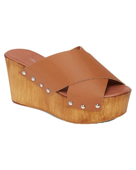 Charles David Brown Fiji Leather Wedge Platform Sandals
