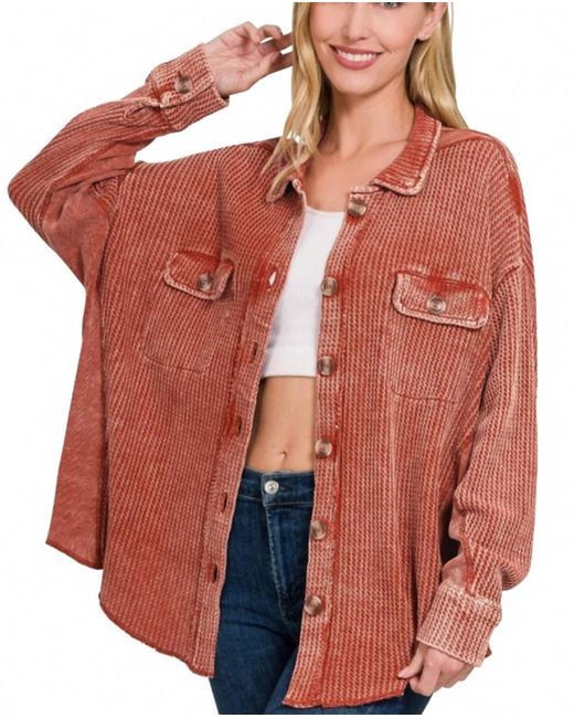 Easel Red Henley Shacket