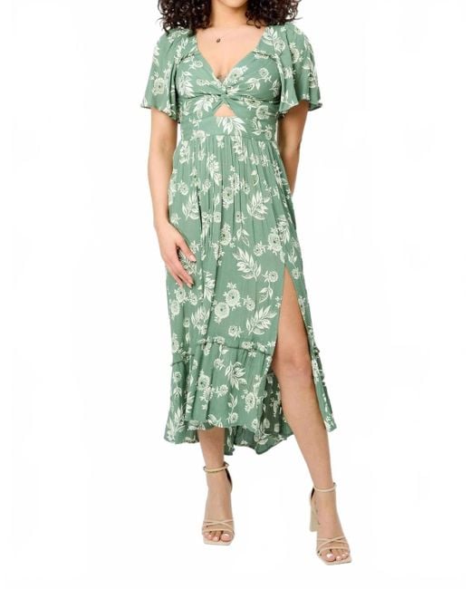 Angie Floral Knotted Maxi Dress in Green | Lyst