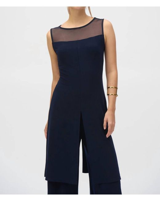 Joseph Ribkoff Blue Silky Knit And Mesh Sleeveless Tunic
