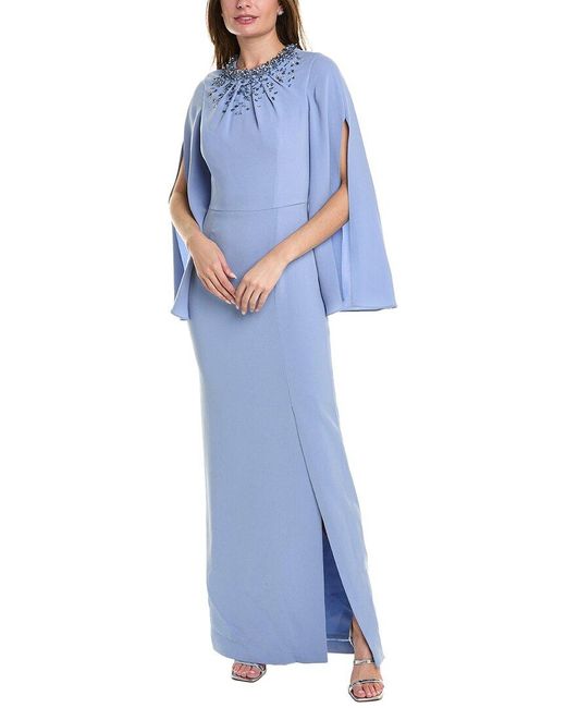 Teri Jon Blue Embellished Gown