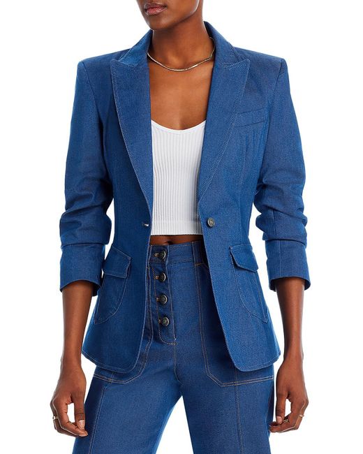 Cinq À Sept Blue Louisa Ruched Sleeves Office One-button Blazer