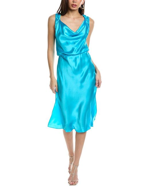 Amanda Uprichard Blue Ellison Silk Midi Dress