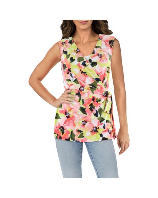 Anne Klein Red Printed Polyester Shell