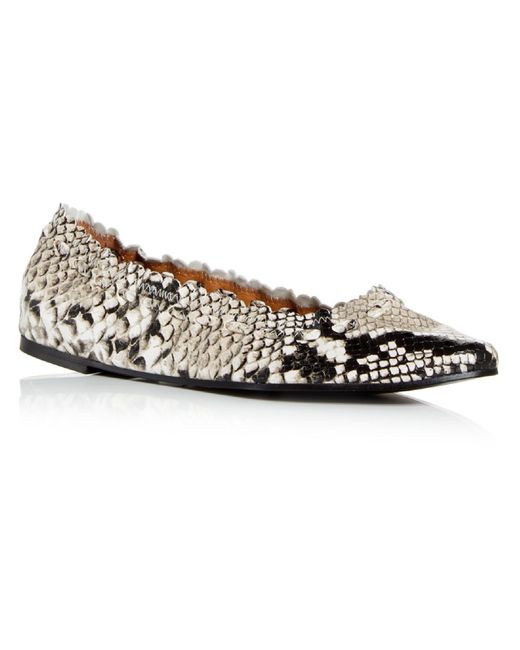 See By Chloé Gray Jane Leather Snake Print Ballet Flats