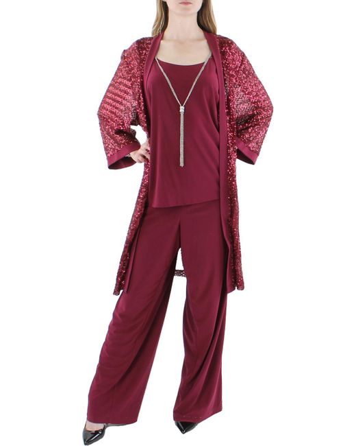 R & M Richards Red Plus 3pc Sequined Pant Outfit