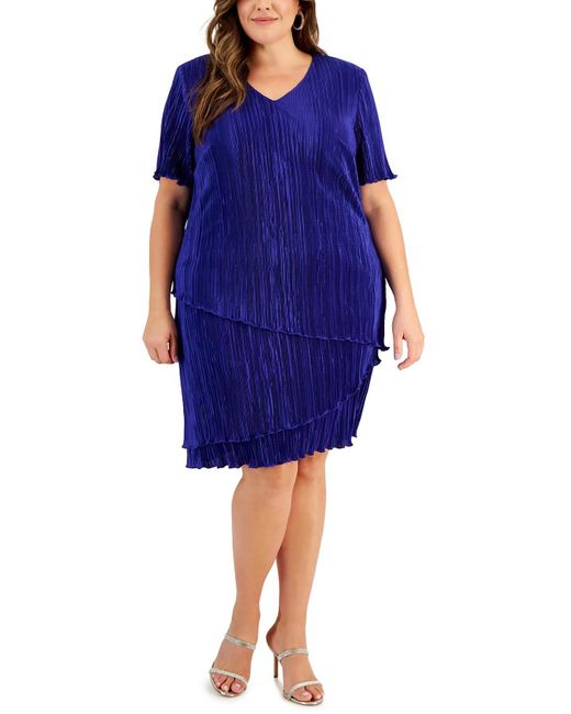 Connected Apparel Blue Plus Party Knee-length Shift Dress