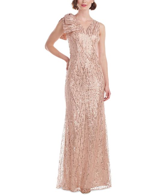 JS Collections Pink Sequined Bow Evening Dress