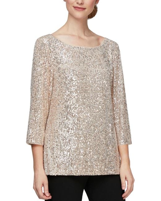 Alex Evenings White Sequined Blouse