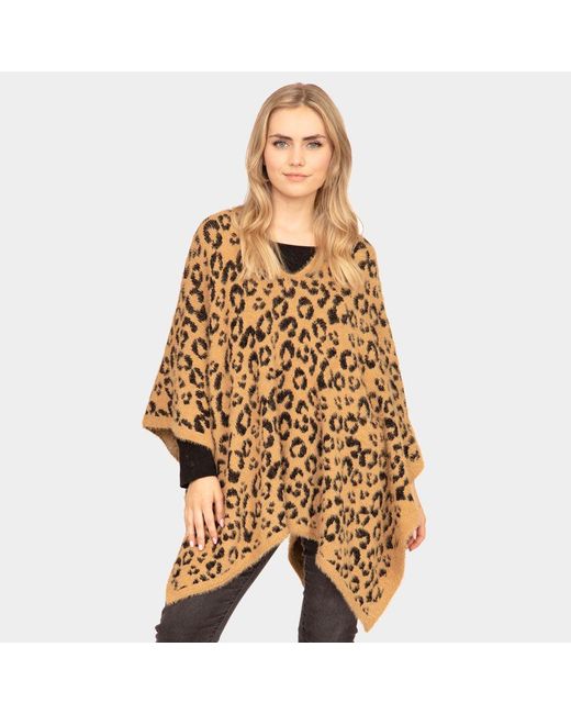 TRUEDAMES Gray Leopard Printed Poncho