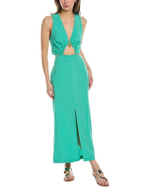 ViX Green Solid Gracie Detail Long Dress