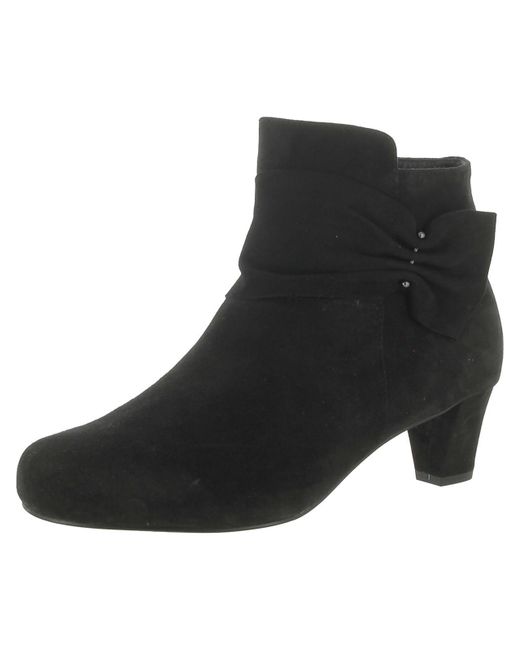 David Tate Black Cutey Suede Gathered Ankle Boots