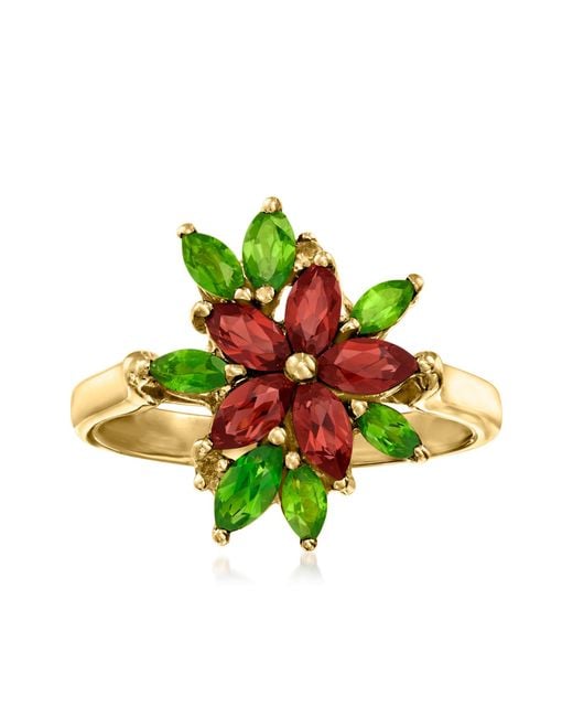 Ross-Simons Green Garnet Flower Ring With . Chrome Diopsides And Citrine Accents In 18kt Gold Over Sterling