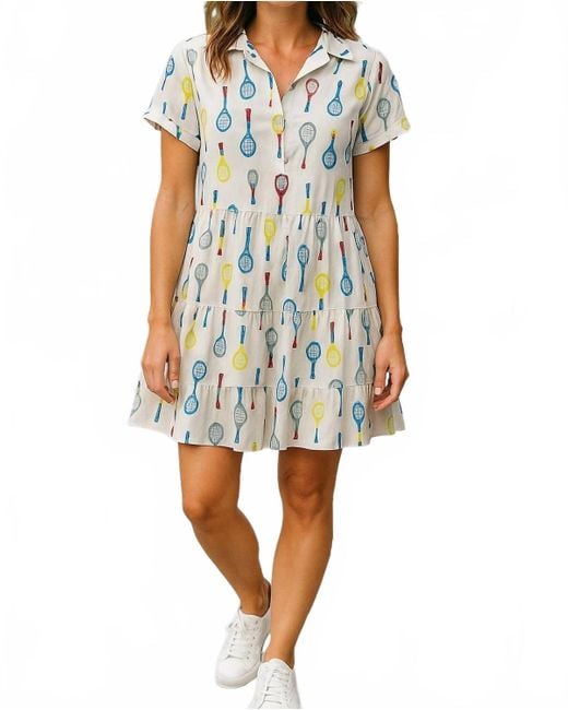 Thml Blue Tennis Racket Print Dress