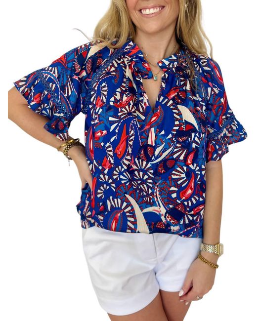 J joy Blue Caeso Eyelet Top