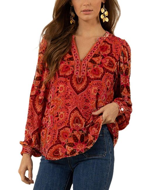 Hale Bob Red Keira Silk-Blend Top