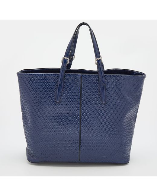 Tod's Blue Navy Patent Leather Signature Shopper Tote
