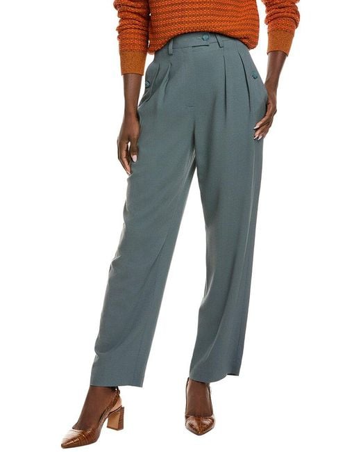 St. John Blue Twill Wool-Blend Pant