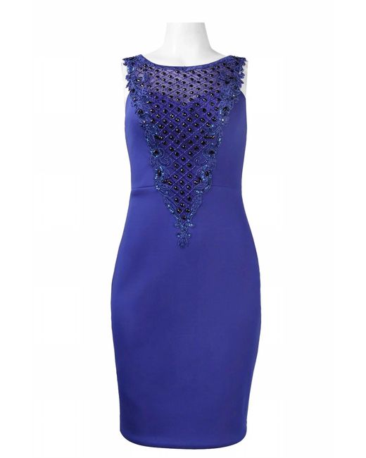 Sue Wong Blue Beaded Scuba Dress