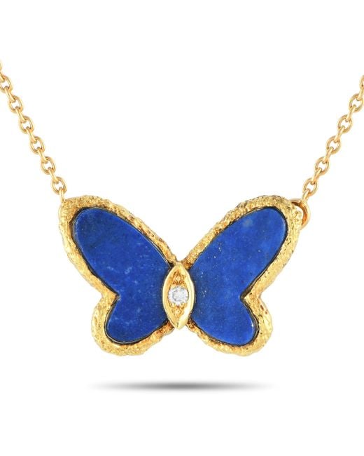 18K YELLOW GOLD DIAMOND CELESTIAL BLUE SEVRES PORCELAIN VINTAGE ALHAMBRA PENDANT  NECKLACE - styleforless